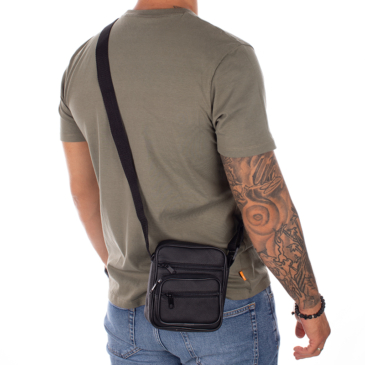 Pánska dvojfunkčná bočná taška z pravej kože v čiernej farbe