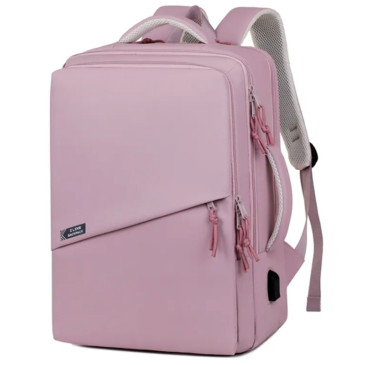 Vodotesný multifunkčný priestranný cestovný batoh s USB WizzAir 40x30x20 cm v svetloružovej farbe