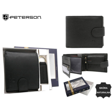 Pánska darčeková súprava: kožená peňaženka a kľúčenka PTN SET-M-1549L-D Black
