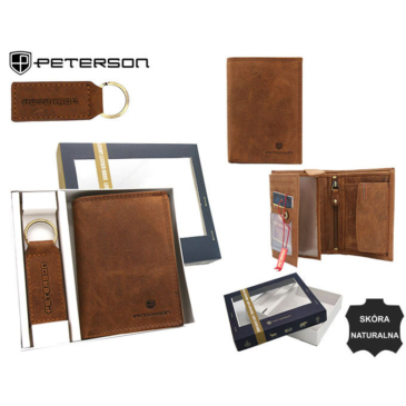 Darčeková súprava: kožená peňaženka a puzdro na kľúče Peterson PTN SET-M-1542-CHM Cognac