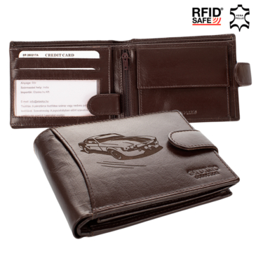 Pánska kožená peňaženka so vzorom auta RFID v ozdobnej krabičke ( 8 držiakov na karty )