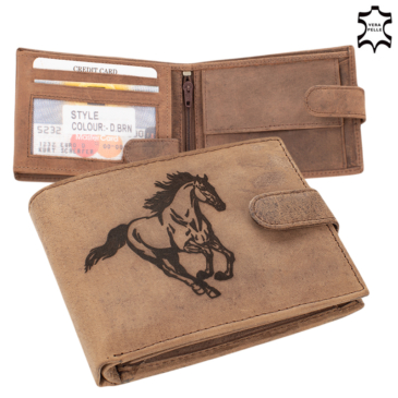 Kožená peňaženka hnedej farby s jazdeckým vzorom a ochranou RFID 5702-horse