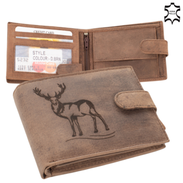 Kožená peňaženka v hnedej farbe s potlačou jeleňa a ochranou RFID 5702-deer