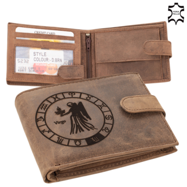 Kožená peňaženka v hnedej farbe so vzorom Horoskop s ochranou RFID Virgo 5702-virgo