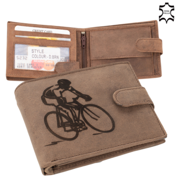 Kožená peňaženka v hnedej farbe s cyklistickým vzorom a ochranou RFID 5702-cycling