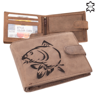 Rybárska peňaženka v koženej darčekovej krabičke s ochranou RFID 5702-carp