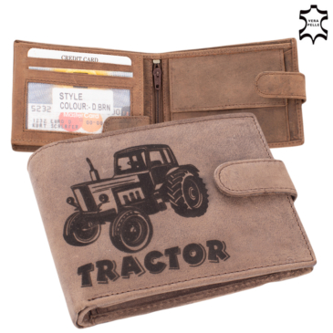 Kožená peňaženka v hnedej farbe s dizajnom traktora a ochranou RFID v darčekovej krabičke 5702-tractor