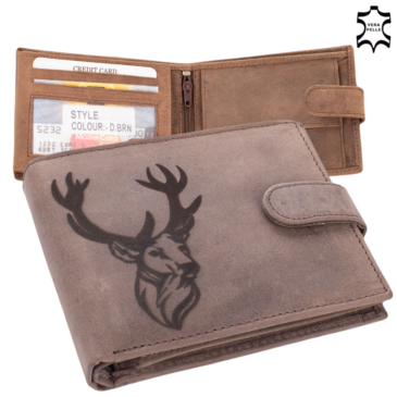Kožená peňaženka v hnedej farbe s potlačou jeleňa a ochranou RFID 5702-deer-1