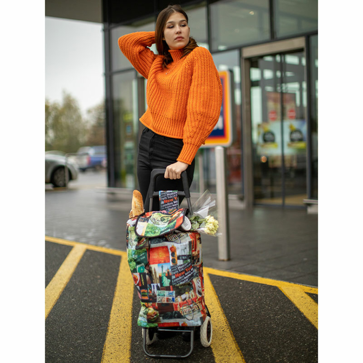 Nákupný vozík Amica Moda na kolieskach so vzorom New York