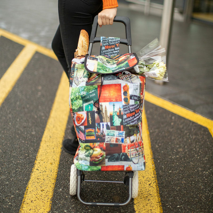 Nákupný vozík Amica Moda na kolieskach so vzorom New York