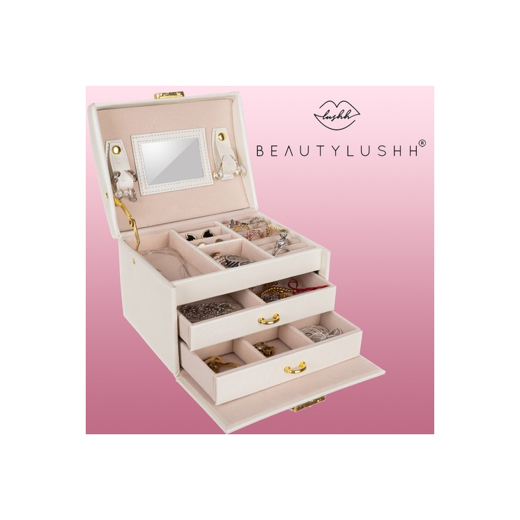 BEAUTYLUSHH 3-dielna šperkovnica so zamatovou podšívkou v béžovej farbe