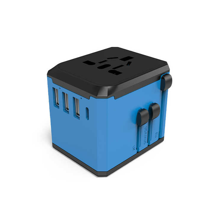 Cestovné príslušenstvo Svetový adaptér s USB a nabíjačkou USB C modrý