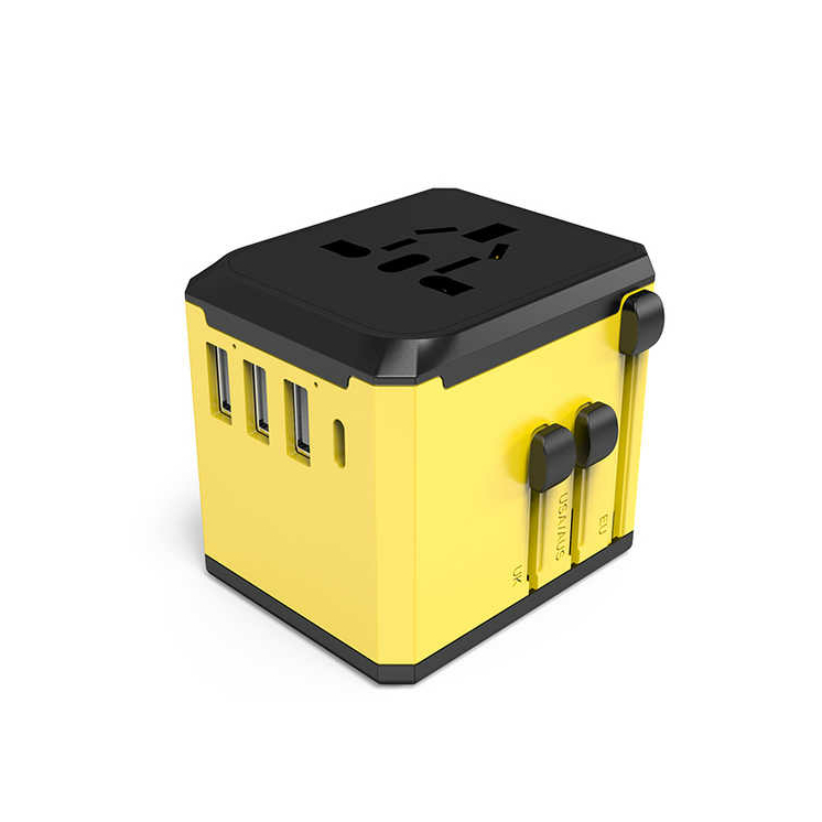 Cestovné príslušenstvo Svetový adaptér s USB a nabíjačkou USB C žltý