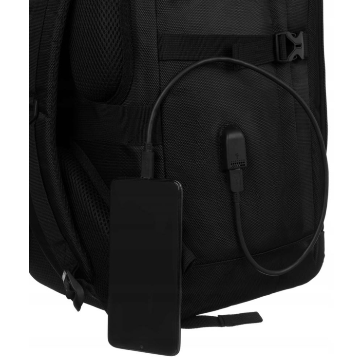 Peterson 3-funkčný cestovný batoh, WizzAir, veľkosť 40x30x20cm, čierna farba / rozšíriteľný / zástrčka USB