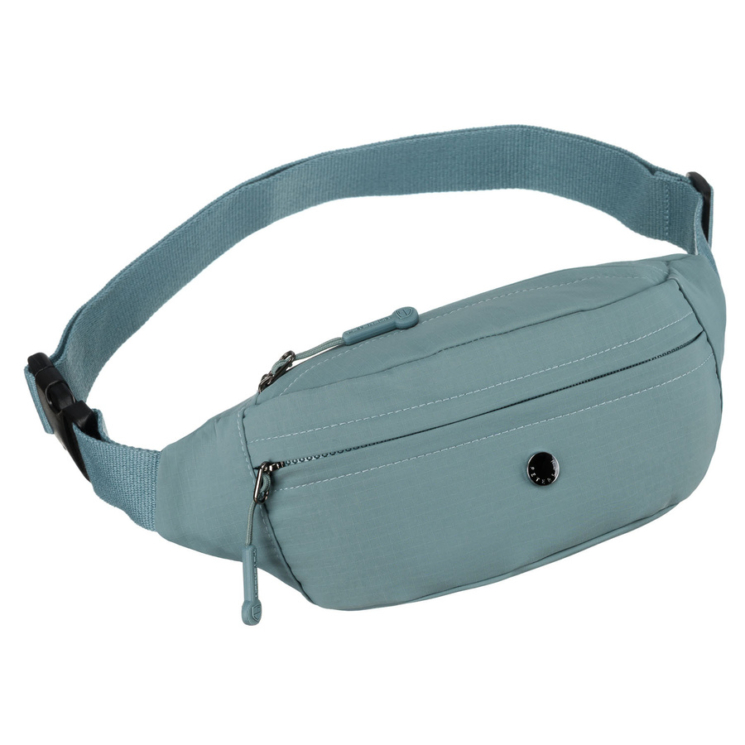 Priestranná dámska taška Fanny Pack vo farmerskej modrej farbe