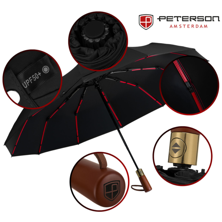Peterson automatický dáždnik odolný proti vetru v čiernej farbe