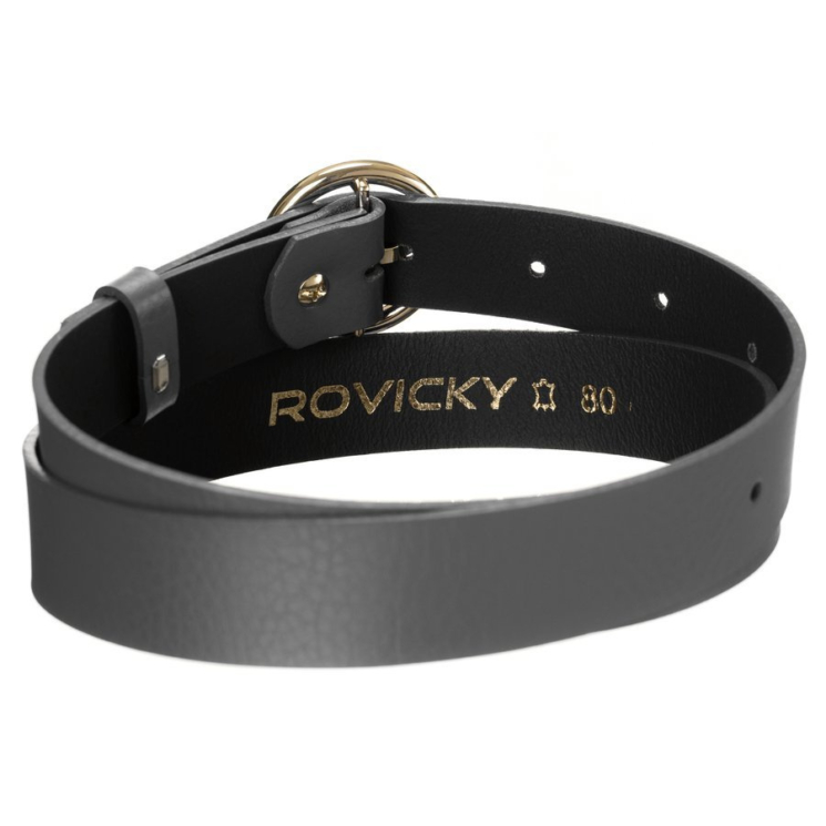 Lesklý kožený dámsky opasok so zlatou okrúhlou prackou - Rovický 90 cm