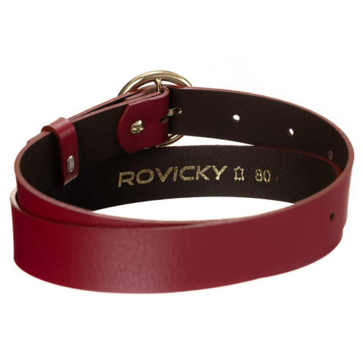Lesklý kožený dámsky opasok so zlatou okrúhlou prackou - Rovický 80 cm až 90 cm