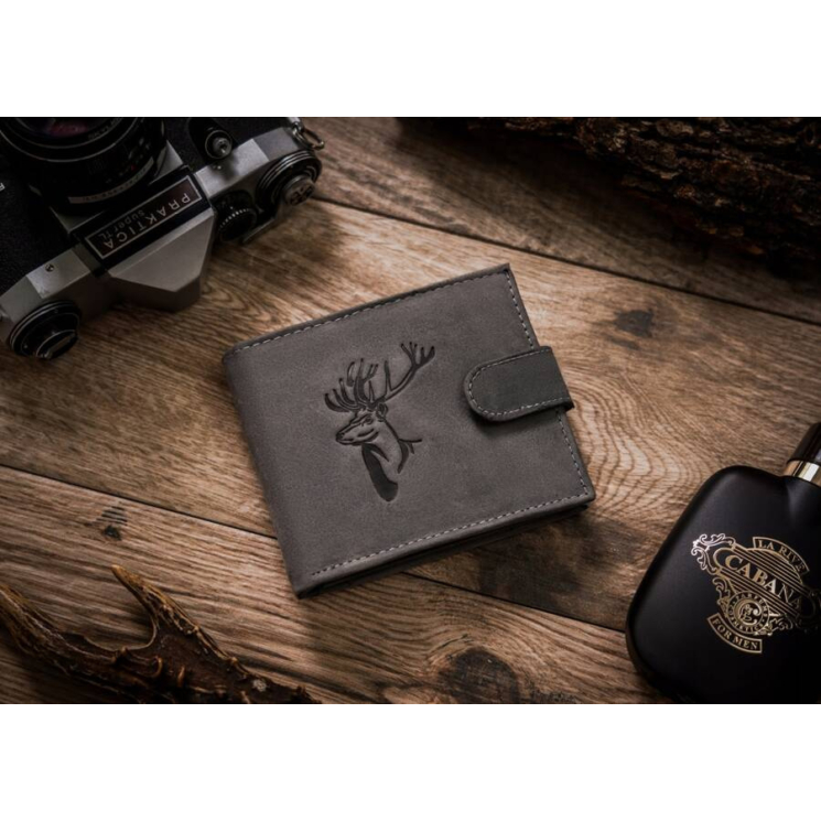 Kožená peňaženka s jeleňom N992L-CHM-DEER BLACK BLACK