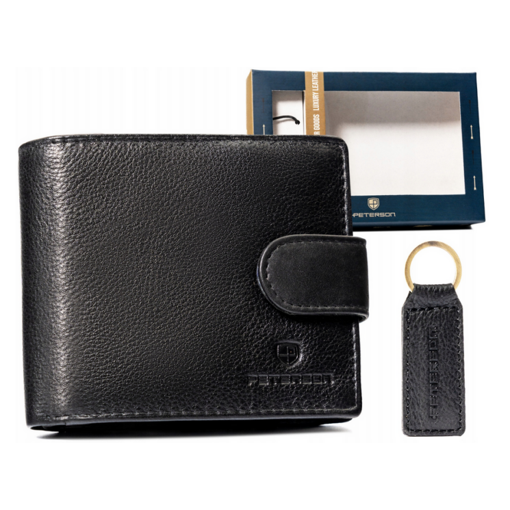 Pánska darčeková súprava: kožená peňaženka a kľúčenka PTN SET-M-1549L-D Black