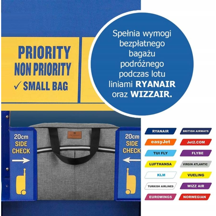 Palubná taška Peterson Ryanair bez paluby veľkosť 40 x 20 x 25 cm