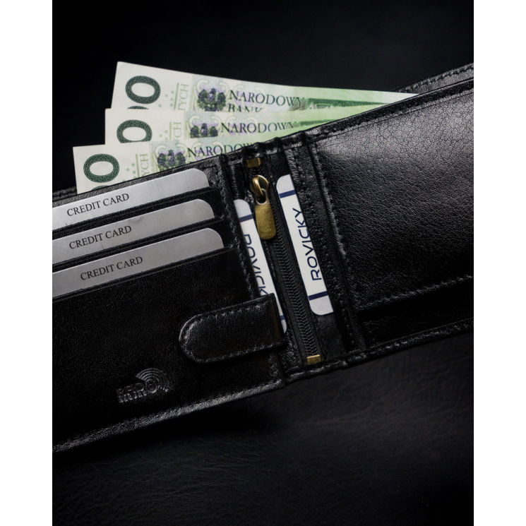 Pánska peňaženka z pravej kože s priehradkou na zips a ochranou RFID