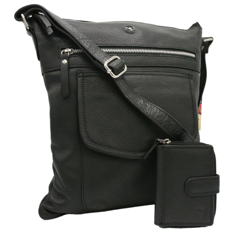 Kožená taška + peňaženka PTN D72-DS Black