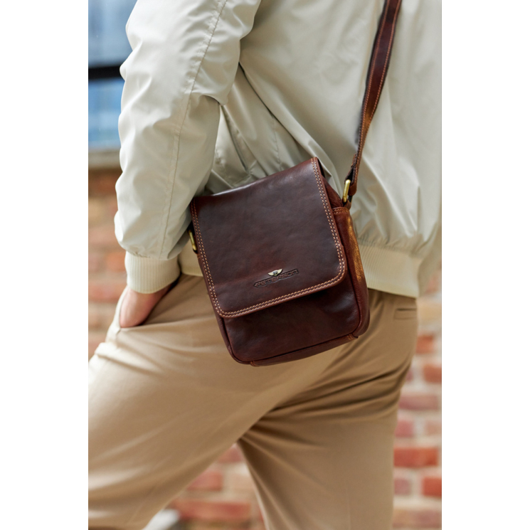 Pánska kožená taška PTN TB-708-COM Cognac