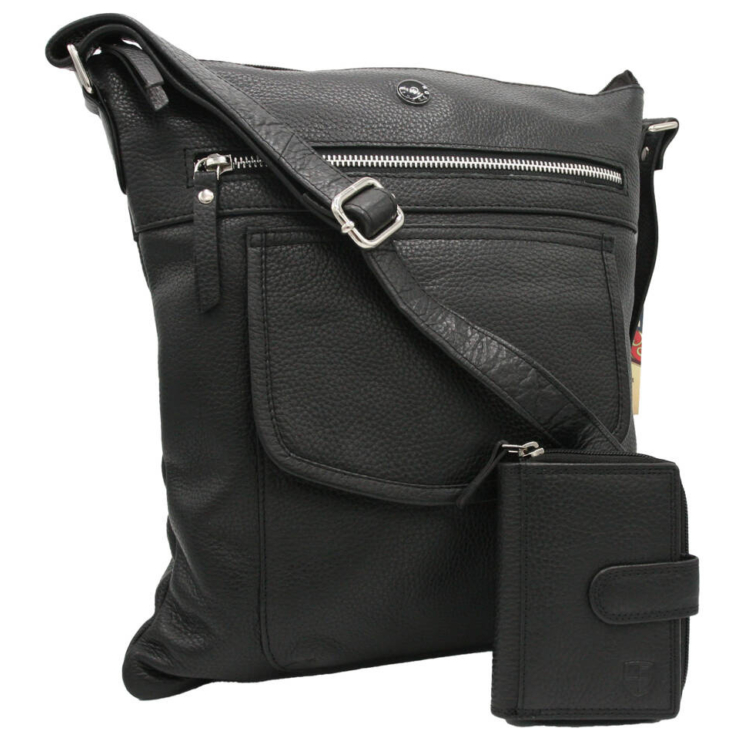 Kožená taška + peňaženka PTN D72-DS Black