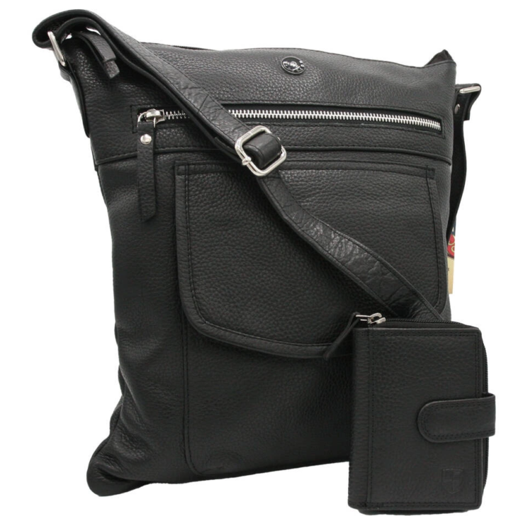 Kožená taška + peňaženka PTN D72-DS Black