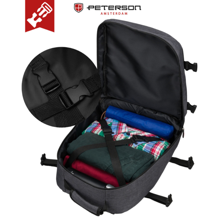 Vodotesný cestovný batoh Peterson s priehradkou na notebook, rozmery WizzAir 40 x 30 x 20 cm
