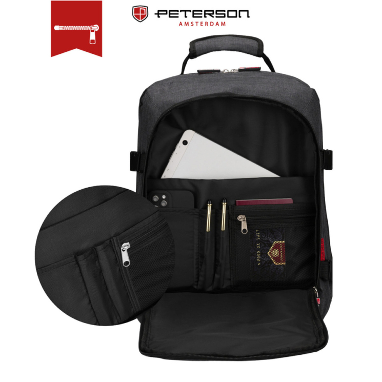 Vodotesný cestovný batoh Peterson s priehradkou na notebook, rozmery WizzAir 40 x 30 x 20 cm