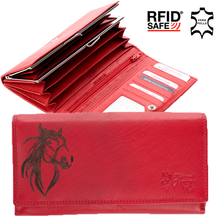 Kožená červená dámska peňaženka s ochranou RFID v darčekovej krabičke