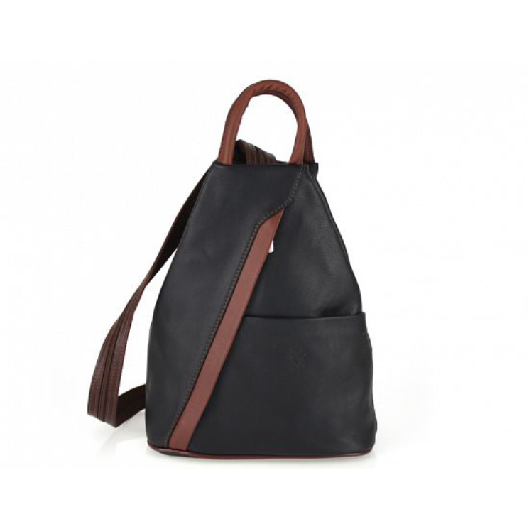 Dámsky batoh z pravej kože čierno-hnedý S6925 Black+Brown