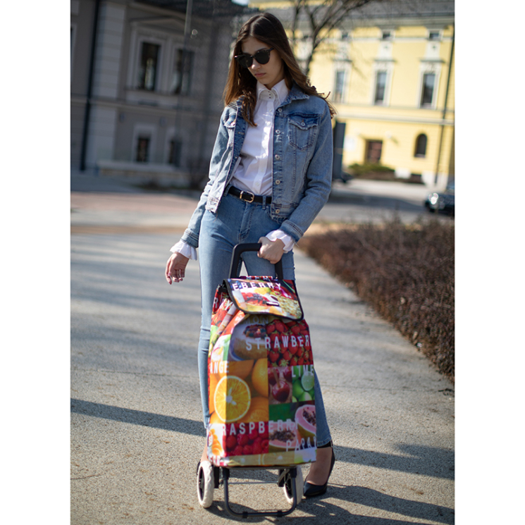 Nákupný vozík AMICA MODA na kolieskach so vzorom ovocia