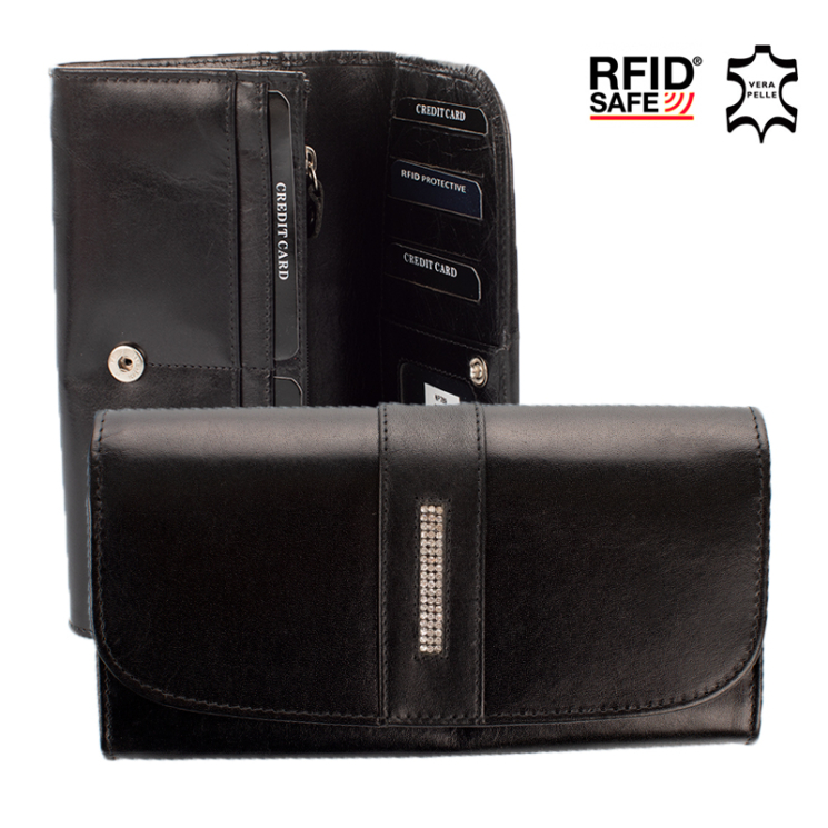 Fairy Crystal dámska peňaženka z pravej kože NP 789 Black s ochranou RFID