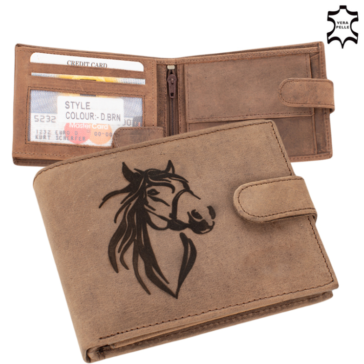 Kožená peňaženka hnedej farby s jazdeckým vzorom a ochranou RFID 5702-horse1