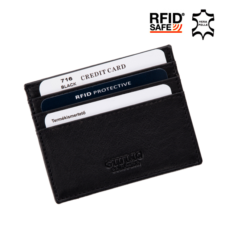GIULIO Originálne kožené puzdro na karty s ochranou RFID čierne