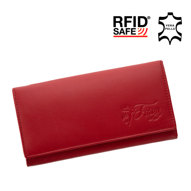 Červená dámska peňaženka z pravej kože Fairy s ochranou RFID v darčekovej krabičke