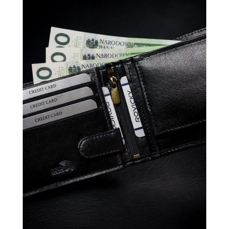 Pánska peňaženka z pravej kože s priehradkou na zips a ochranou RFID